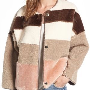 Women’s Eliza J Shearling & Faux Fur Colorblock Jacket -Size Large